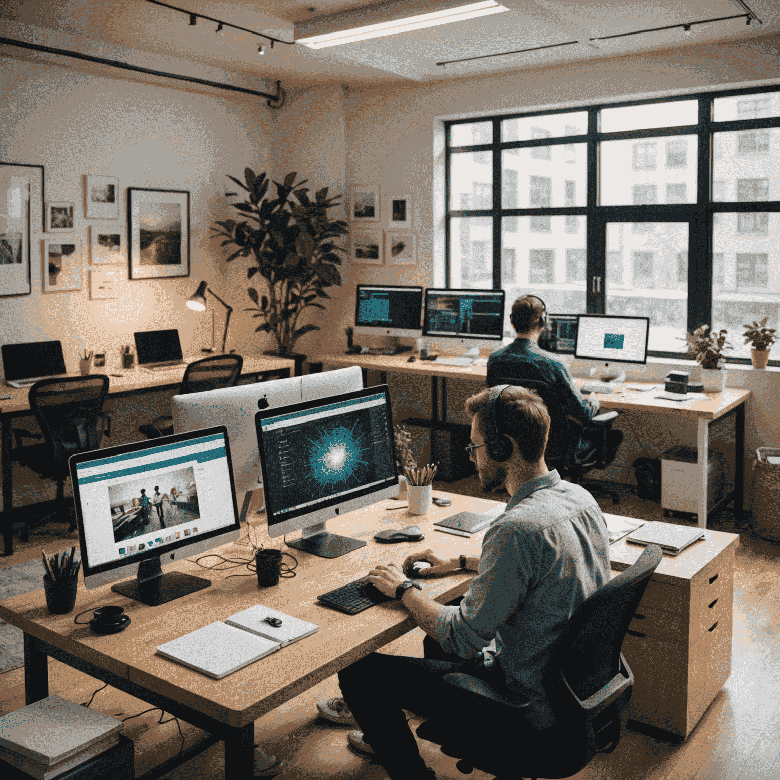 A split-screen image showing a chaotic, fast-paced digital environment on one side and a calm, organized workspace on the other, illustrating the contrast between hectic digital life and mindful living