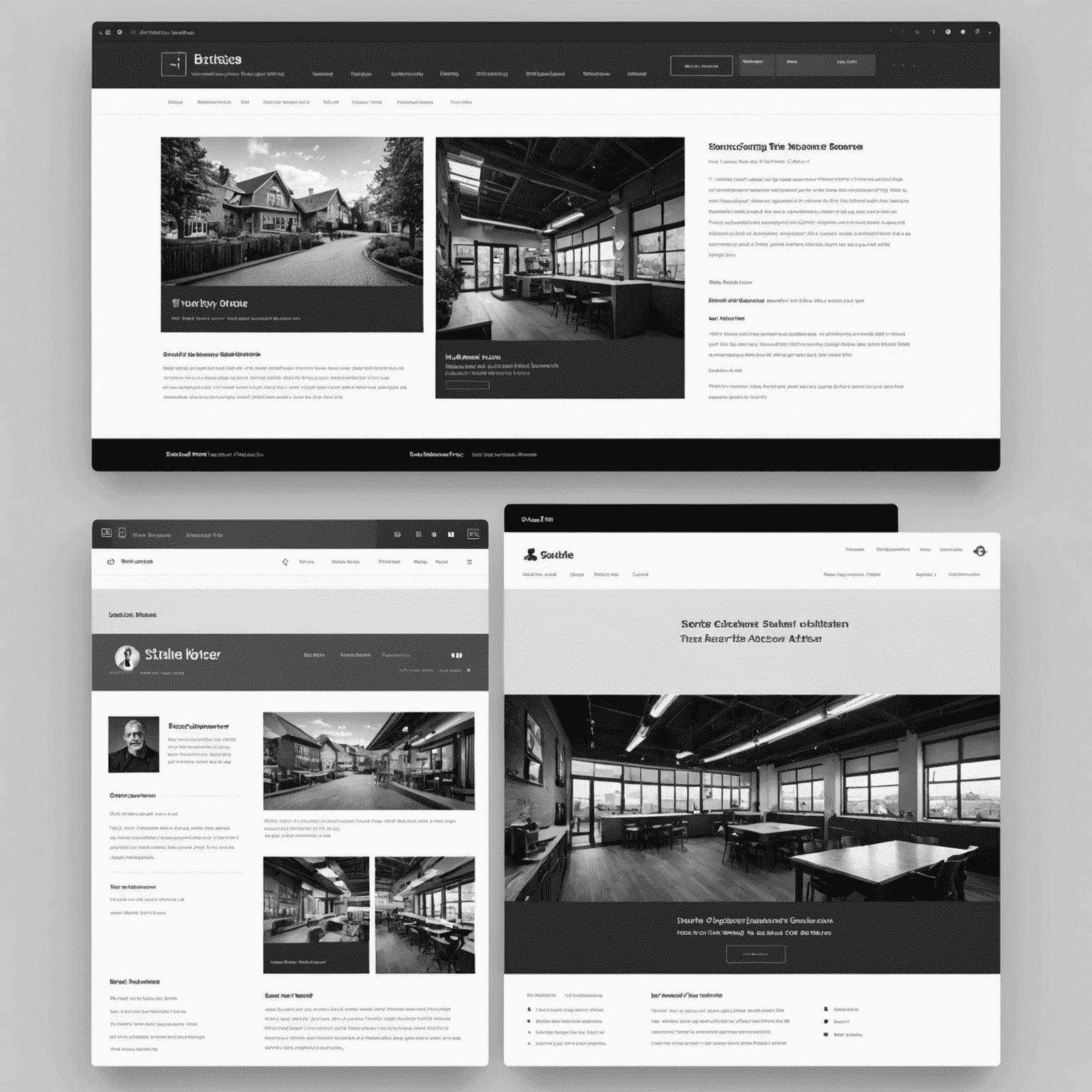 Before and after screenshots of a website interface redesign. The 'before' image shows a cluttered, complex layout, while the 'after' image displays a clean, intuitive design with clear navigation and simplified content structure. Both images are in grayscale to maintain the monochrome aesthetic.