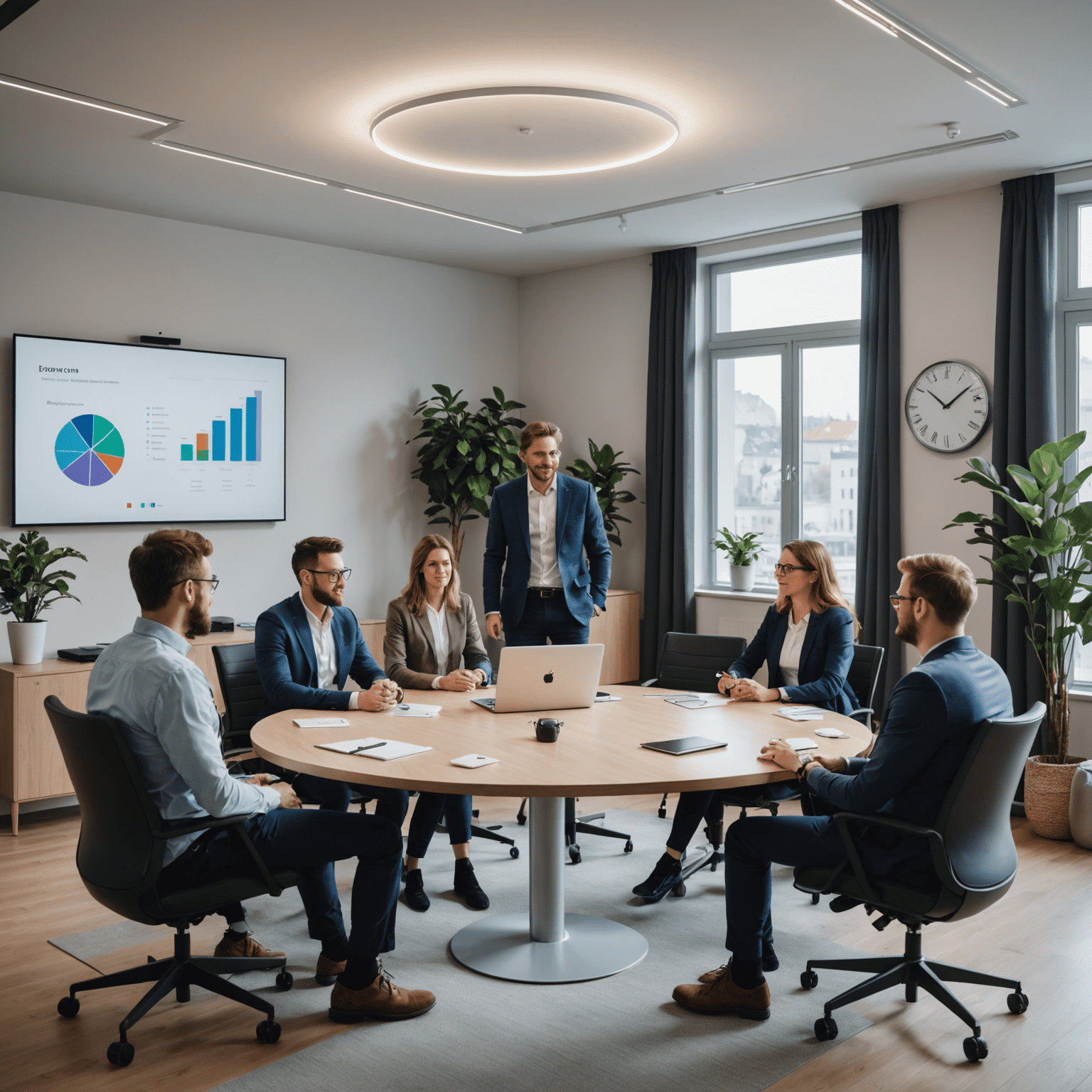 A group of diverse tech professionals collaborating in a modern meeting room, representing the international nature of Slovakia's growing tech industry