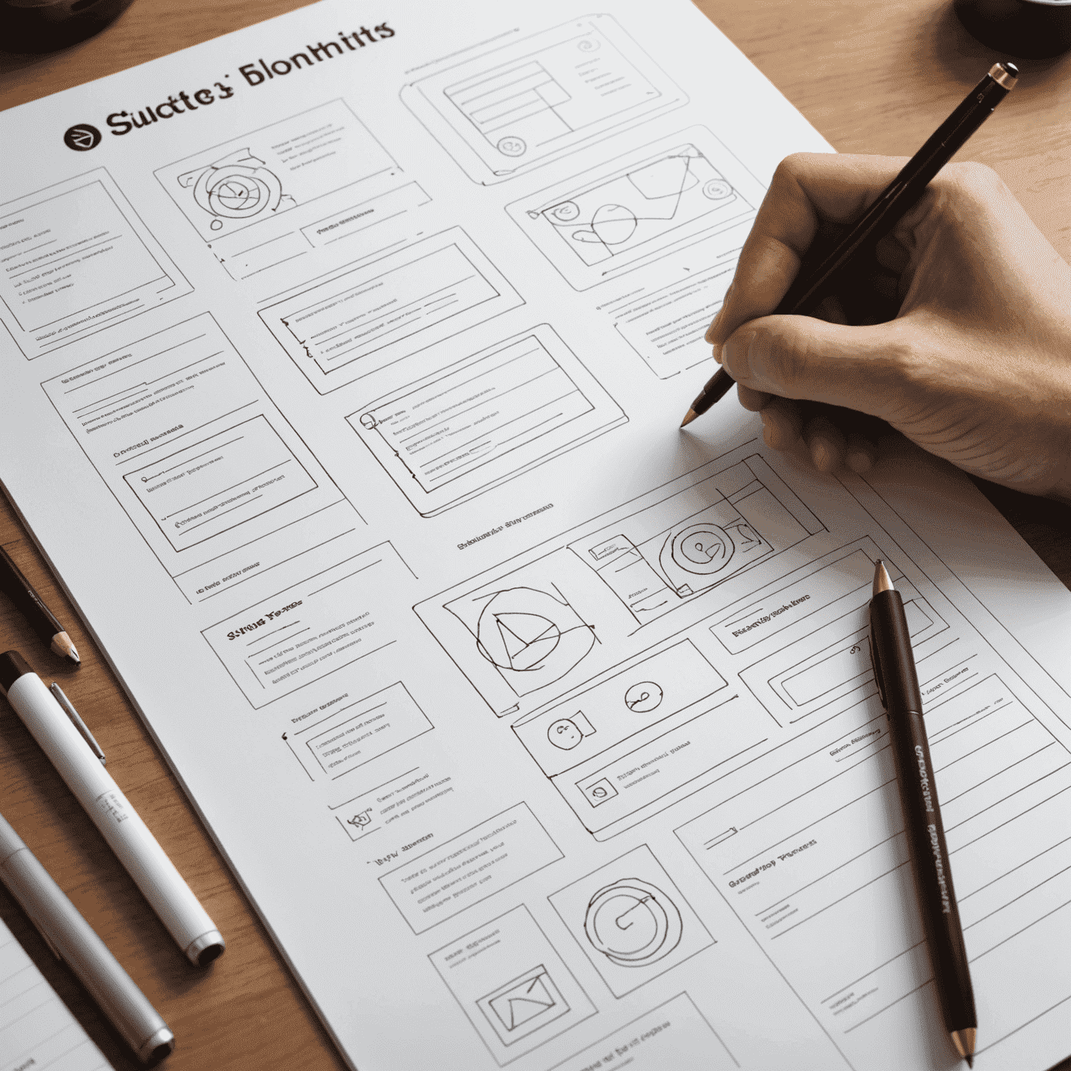 A visual representation of Slowmatic's design process, showing sketches, wireframes, and a final intuitive interface that builds user trust